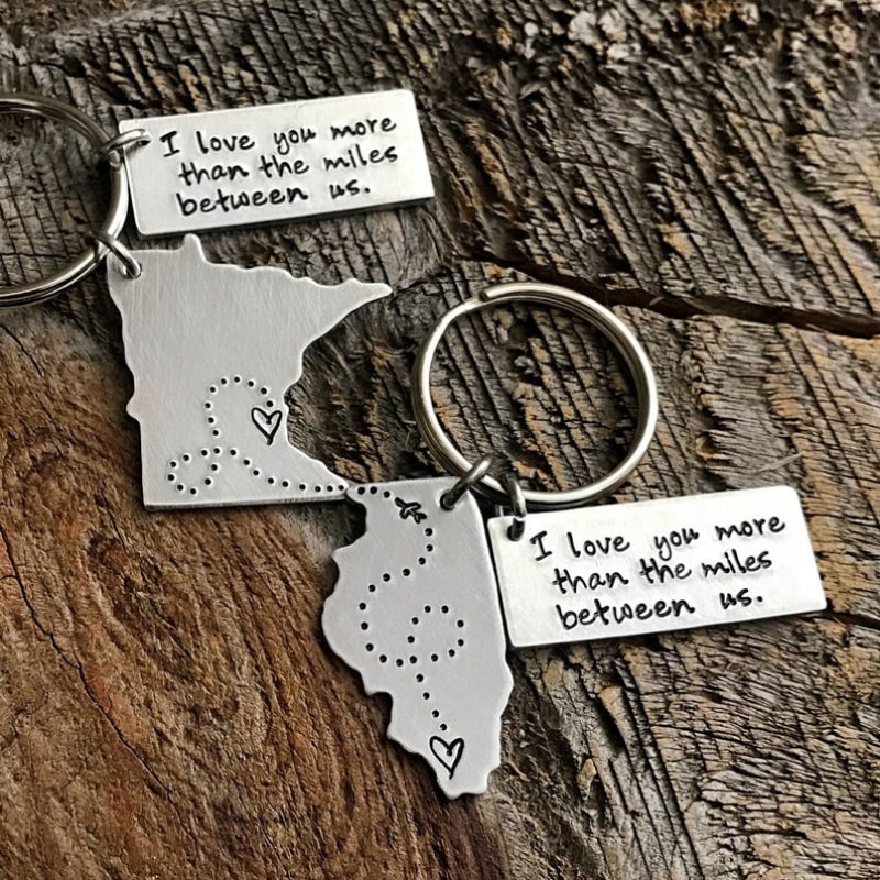 Personalized US State Couples Long Distance Keychains by Lonely Moose